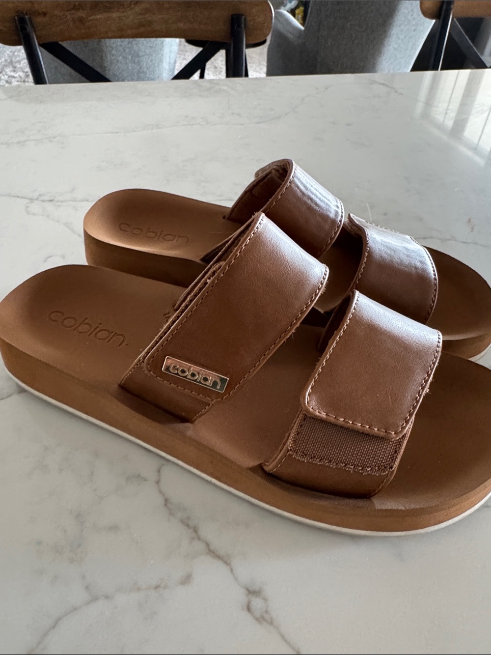 Cobian Women’s  Tan Double-Strap Slide Sandals